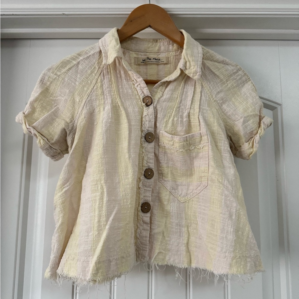 Free People Cream Button Down Shirt Relaxed Linen Style